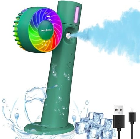 Gofemial 3 IN 1 Portable Hand Held Fan - Rechargeable Misting Fan with 90 Degrees Folding Spray Feature, 34ml Capacity - Mini, USB, RGB for Desk, Travel and Outdoors