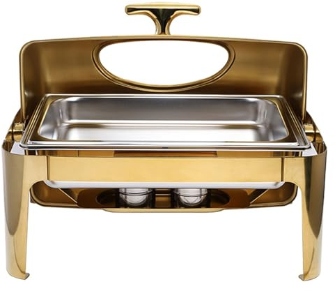 MNBVH Food Warmer Buffet Server With Glass Lids, Electric Chafing Dishes Buffet Food Warmer With Rolling Top, Golden Food Heaters For Buffet Tray/Plate Warmer - Keep Food Warm, 400W