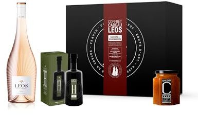 LEOS - Coffret Cadeau Gourmand - Vin Rosé 75 cl | Huile d'Olive Fruité Vert 100ml | Confiture Extra Clémentines de Corse au Thym Sauvage 333g