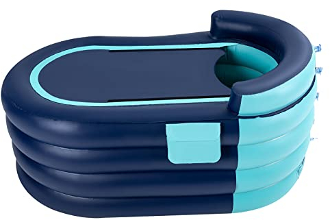 PUDLOR Aufblasbare Badewanne 140cmX84cmX74cm Erwachsene faltbar freistehend aufblasbare Badewanne und Dusche abnehmbar faltbar PVC Erwachsenen Spa Badewanne mit Luftpumpe, Blau