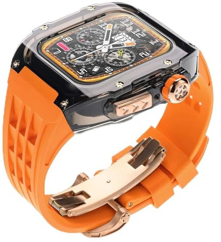 INSTR Luxury Transparent Modification Kit For Apple Watch Ultra 2 49mm Rubber Band With Case For IWatch Series 9 8 7 6 5 4 SE 45mm 44mm(Color:E,Size:For iwatch 49mm)