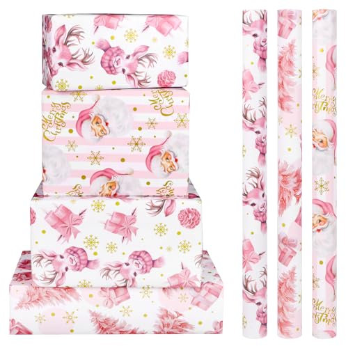 VEYLIN Geschenkpapier Rosa rolle,43.2cm×300cm Weihnachts geschenkpapier rolle,Geschenkpapier mädchen exklusives Weihnachtsgeschenkpapier für Mädchen