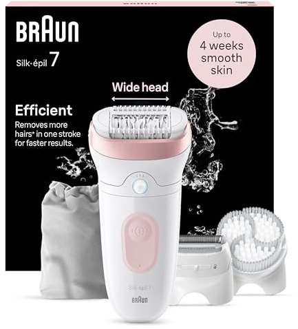 Braun Silk·épil 7 Wet & Dry Epilierer SE7‑060 - 40 Pinzetten, SmartLight, wiederaufladbar, für empfindliche Haut, inklusive Scherkopf, Trimmerkappe, Reinigungsbürste - Haarentfernung für Beine, Arme