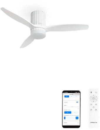 CREATE / WINDCALM LINE/Ventilador de techo con luz blanco y líneas verticales con Wifi y mando / 40W, Silencioso, Ø132 cm, 6 velocidades, 3 temperaturas de luz, temporizador, función verano-invierno