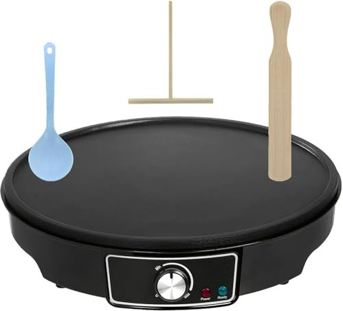 Electric Pancake Maker, Cast Iron Egg Pancake Grill Pan, 45cm Electric Non Stick Hot Plate with Variable Temperatures and Utensils Included, Non-Stick Coating Accessories Crepe Iron Crepe Plate Crep