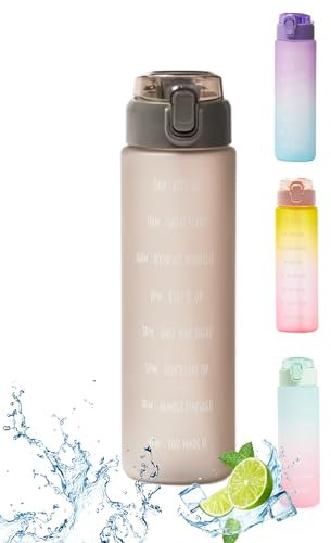 1L Motivational Water Bottle with Straw & Time Marker - BPA-Free Tritan, Leakproof & Reusable, Sports Bottle for Fitness, Gym, Outdoor, Cycling, Running, School & Office Hydration (Grey)