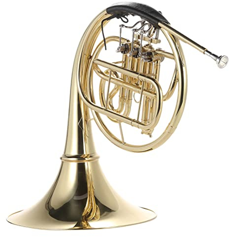 Single Row Three Key French Horn, Brass Gold Lacquer French Horn with 3 Keys in Bb Mouthpiece Gloves Cleaning Cloth, for Student Beginner Teacher