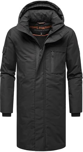 STONE HARBOUR Herren Warmer Wintermantel lang mit Abnehmbarer Kapuze und magnetischer Abdeckleiste Xandroo XX Black Gr. XL