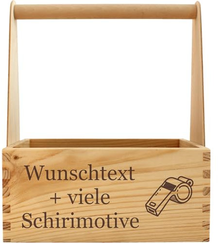 Bierträger als Schiedsrichter Geschenk - personalisierter 6er Holz Flaschenträger mit Schiri Motiven wie Fußball, Handball, Superschiri, Bester Schiedsrichter der Welt