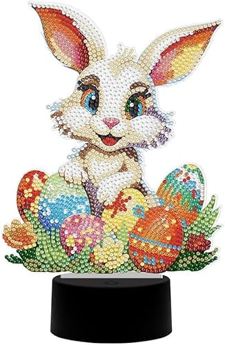 Diamond Painting Nachtlicht Tischdeko Ostern Deko, Diamant Malerei Nachttischlampe Tischlampe LED Osterdeko Set, DIY 5D Diamant Painting Lampe Osterhase (Osterhase)