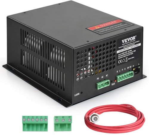 VEVOR Fuente de Alimentación Láser de CO2 para Tubo Láser de 60 W, Protección de Corriente Constante y Circuito Abierto, Disipación Rápida del Calor, Compatible con Grabadores y Cortadores Láser