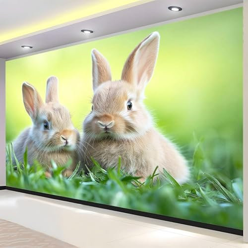 Luowenji Papier Peint Panoramique Lapin 350x256 cm 3D Papier Peint Intissé Animaux Mignons Photo Trompe l'oeil Poster Geant Mural Salon Chambre Enfant Chambre Décoration Murale a.2869