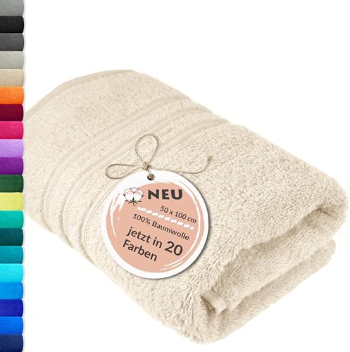 Lashuma Frottee Handtuch 50x100 cm Farbe Natur 100% Baumwolle - Flauschig, Schnell Trocknend, Ideal für Männer und Frauen