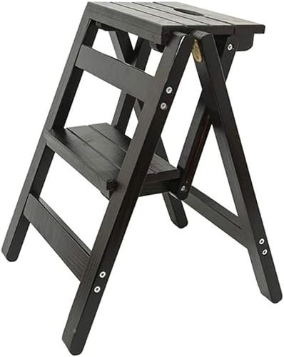Klappbarer 2-Stufen-Hocker, Leiterstuhl aus Massivholz, multifunktionale Holzleiter, Regalleiter für Heimdekoration und Bibliothek (Farbe: B)