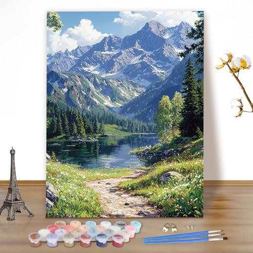 MEIYUDA Paint by Numbers Kits for Adult Mountains, Landscape DIY Canvas Oil Painting Kit for Adult or Beginner, Acrylic Pigment for Home Wall Decor 40x50cm(Without Frame)