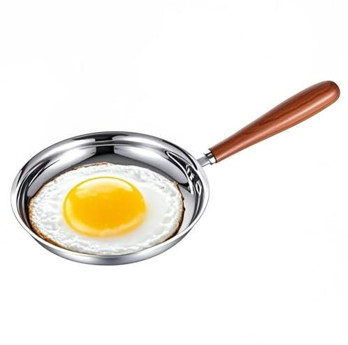 TAMUME Poêle à frire en acier inoxydable 316 avec manche en bois, 12 cm, taille mini pour œufs à frire