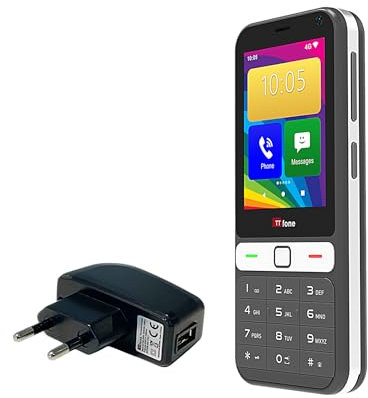 TTfone TT280 – Téléphone à Barrette 4G Dual SIM Simple avec Android, écran Tactile de 2,8, Clavier, caméra 2MP, USB-C - Mobile déverrouillé Facile à Utiliser (avec Chargeur Secteur)
