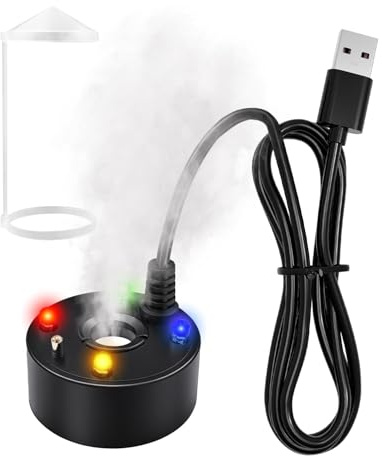 Mist Maker, 5V Water Fountain Atomizer, USB Mist Water Fountain with Splash Guard, 4 LED Colour Changing Mister Fogger Air Humidifier, for Halloween Party, Fountain, Pond, Rockery Yard