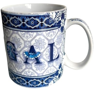Portugal Azulejo Extra große Kaffeetasse mit eingebetteten Buchstaben - Portugiesische Keramik Tassen - Schönes Touristengeschenk aus Portugal (500 ml) (Blue Azul)