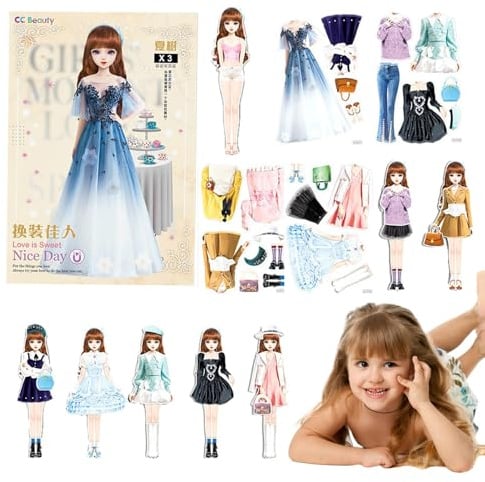 Genérico Magnetische Anziehpuppen, magnetisch, kombiniert entspannte und lustige Kleidung, tragbare Papierpuppe zum Ankleiden von Prinzessinnen, leicht zu greifendes Geschenk für Mädchen von 4 bis 7