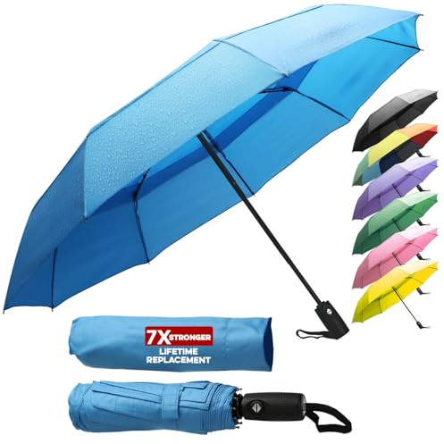ZENO Regenschirm Taschenschirm Kompakt – Automatik Windfest Klein, Faltbarer Reise-Regenschirm für Damen & Herren, Stabil mit 9 Fiberglas-Rippen, Wasserabweisend Teflon