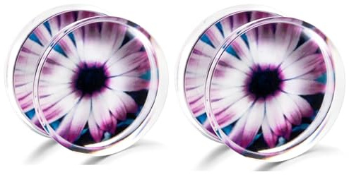 RDSGYZ 2PCS Men Women Ear Tunnels Versatile, Purple Chrysanthemum Gauges Hypoallergenic Purple Tapers Plugs Acrylic 0G(8mm)