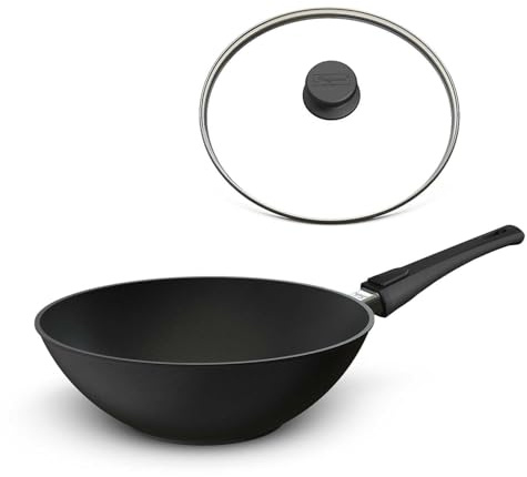 Hoffmann Wokpfanne by Bernd Zehner, Ø 30 cm, verzugsfreier Handguss, Keramikbeschichtung, Induktionsgeeignet, Backofenfest bis 240°C, Antihaftbeschichtet, Aluminium (mit Deckel)