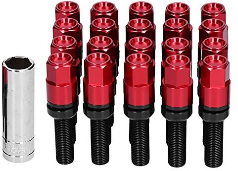 MasYosh 20 Stück Verlängerte Radschrauben aus Stahl, M12x1,25 Gewinde 28 Mm mit Hülse, für Universelle Auto-Radbolzen (Rot)