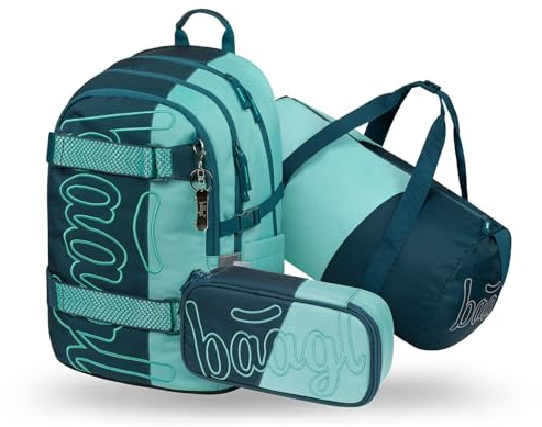 Baagl Schulrucksack Set Jungen 3 Teilig Skateboard Schultasche 25 l Petrol