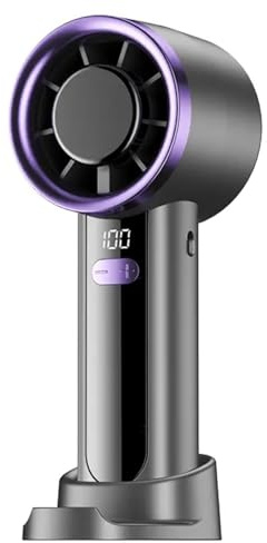 AINAH Mini Handheld Fan Rechargeable, 1200mAh Battery, 100 Speed Settings, 3.7W Turbo Cooling, Portable with LCD Display and Base Stand, Black with Purple Accent Summer Travel Essentials (Black)
