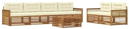 vidaXL Outdoor-Sofagarnitur mit Kissen 7 pcs Natur und Creme, Garten-Lounge, modernes Outdoor-Sofa, modulares Set für Terrasse, Bequeme Sitzmöbel