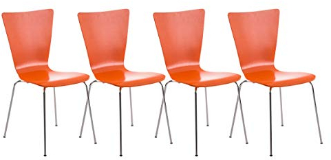 CLP 4er-Set Stapelstuhl Aaron Mit Holzsitz Und Metallgestell I 4 x Stuhl Mit Pflegeleichter Sitzfläche, Farbe:orange