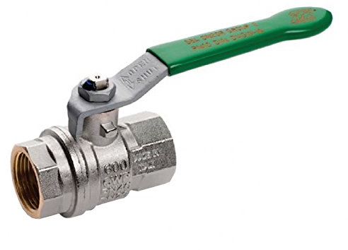 RuB Kugelhahn, Messing, S.84, 1 1/2 Zoll, Gemäß DIN DVGW - Trinkwasser, Hebel Griff Grün