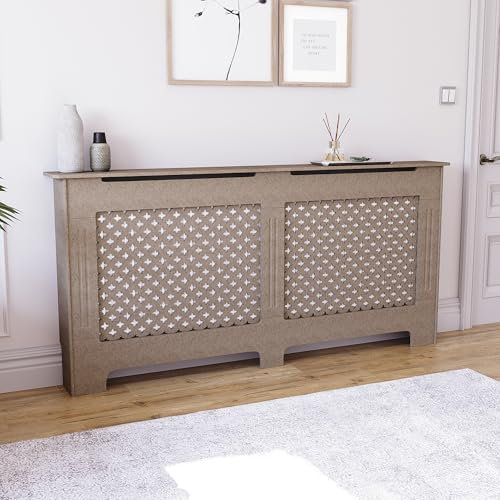Vida Designs Oxford Radiator Cover – Traditional Cross Pattern, Unfinished, MDF, Ready-to-Paint, Heat Efficient, Extra Large, (H 82 x W 172 x D 19 cm)