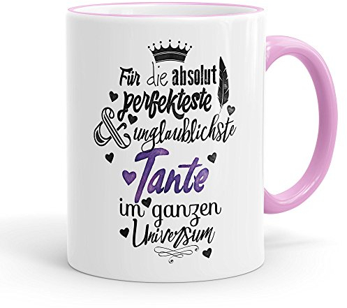 Funtasstic Tasse Für die absolut perfekteste Tante - Kaffeepott Kaffeebecher 300 ml (3908), Farbe:rosa