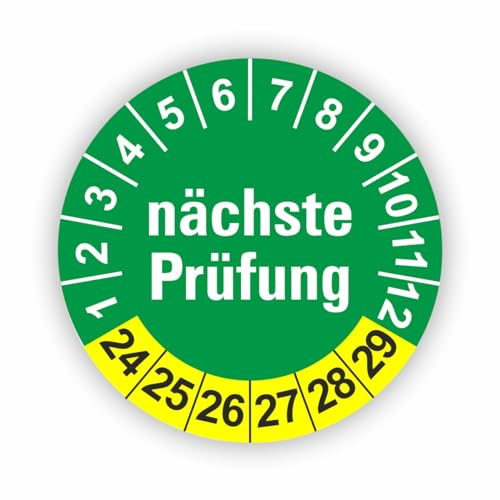 Fassbender-Druck PRÜFPLAKETTEN - Hochwertige Prüfetiketten FD-6 NÄCHSTE WARTUNG Ø 30mm - Selbstklebende PVC-Folie - Wartungsetiketten für Prüfung - Prüfplakette für Prüfungsnachweis (10 Stück)