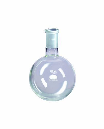 Corning Pyrex Borosilicate Glass Short Neck Round Bottom Heavy Wall Boiling Flask with 24/40 Standard Taper Joints, 50mL Capacity