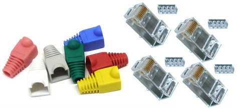 5 Cat 6 RJ45 Plugs & Boots for Network/Patch Cables, Crimp Connectors LAN