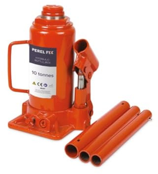 Perel Hydraulischer Flaschenwagenheber 10 Tonnen (10000 kg), Auto-Wagenheber aus Stahl mit Hubhöhe 205-390 mm, kompakt für Auto, Transporter, LKW, Wohnwagen und Anhänger, ideal für Garage und