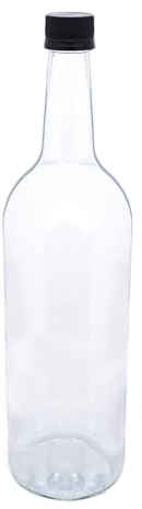 6 X 1 Litre Glass Bottles. Black Plastic Screw Caps, perfect for non carbonated drinks of all kinds.