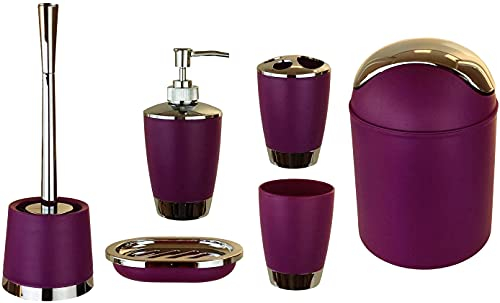 GMMH 6-Piece bathroom accessory set, soap dispenser, holder, toilet brush, bathroom set, purple