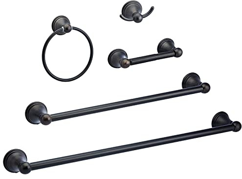Amazon Basics - Modernes Badzubehör-Set – 5-teilig - Ölschliff-Bronze