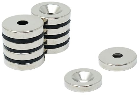 N42 Neodymium Countersunk Magnet for Arts, Crafts, Model Making, DIY, Hobbies, Office and Home - 20mm dia x 4mm thick x 5.2mm c/sink - 6.7kg Pull - South - Pack of 20
