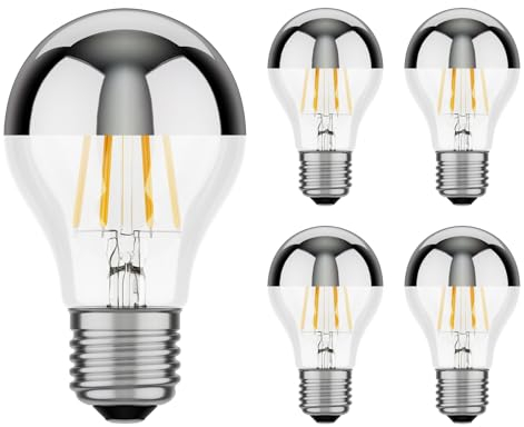 ledscom.de 5 Stück E27 LED Leuchtmittel, A60, warmweiß (2700 K), 6 W, 667lm, Kopfspiegel (silber)