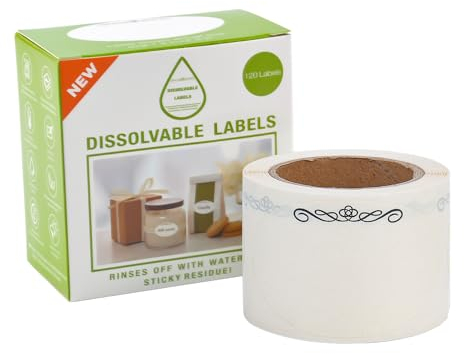 L LIKED 120 Dissolvable Labels - 2.5 x 1.5 Inch Water Dissolvable Food Labels for Containers, Leaves No Sticky Residue After Use (1 Roll)