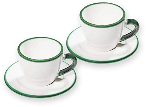 GMUNDNER KERAMIK Espresso for you Gourmet Kaffeeset Grüner Rand Geschirr, handgemacht in Österreich