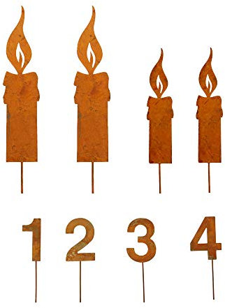 Gartenzaubereien Kerzen mit Adventszahlen 1-4 Rostdeko für Adventsgestecke