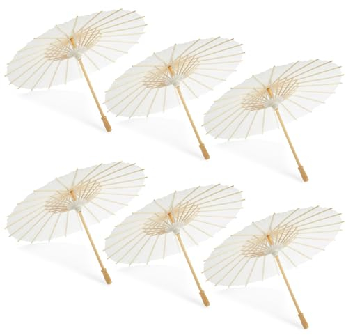 Juvale Papier-Sonnenschirme (Set, 6 Stück) - Aus Papier - Ideal für Bastelarbeiten, zum Bemalen - Weiß, 39,9 cm - AUSVERKAUF