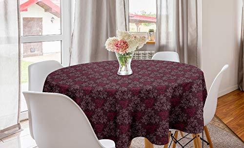 ABAKUHAUS Blumen Runde Tischdecke, Aufwändige Victorian Garden, Kreis Tischdecke Abdeckung für Esszimmer Küche Dekoration, 150 cm, Dunkelbraun Magenta
