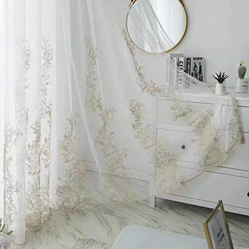 Lactraum Gardine Wohnzimmer Schlafzimmer Vintage Hofstil Bestickt Blumen Voile mit Universalband 300 x 245 cm